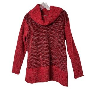 J. Jill | Red Black Textured Marled Cowl Neck Tinic Sweater, Medium